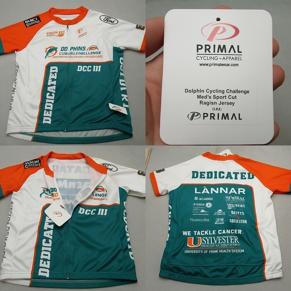 Dolphins Cycling Jersey Mens 2XL White Primal Challenge Raglan Sport Cut‎ NEW